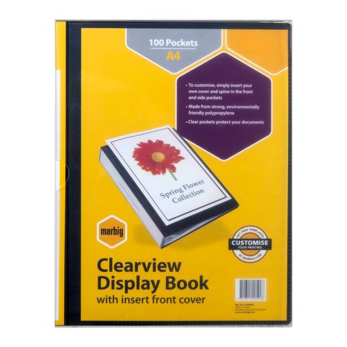 Marbig Clearview Display Book A4 100 Pocket With Tabs Non-Refillable Black