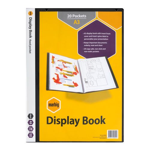 Marbig Display Book A3 Insert Front Cover Non Refillable 20 Pocket Black