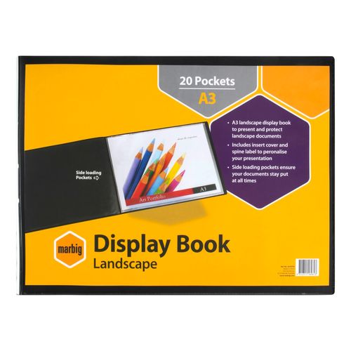 Marbig Display Book With Insert Cover Landscape A3 20 Pocket Black