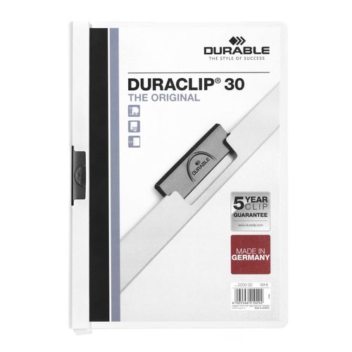 Durable Duraclip 30 Document File A4 30 Sheet Cap White
