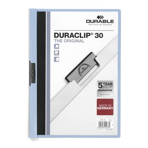 Durable Duraclip 30 Document File A4 30 Sheet Cap Blue