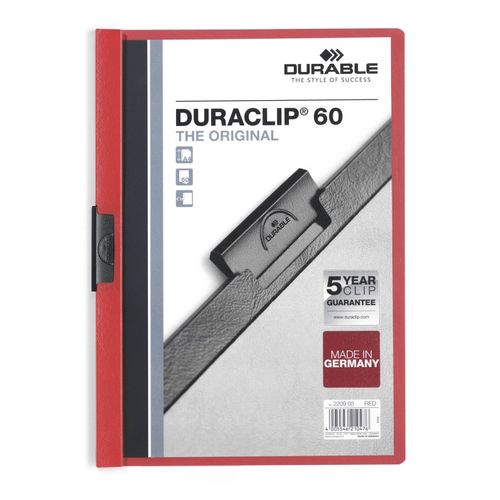 Durable Duraclip 60 Document File A4 60 Sheet Cap Red