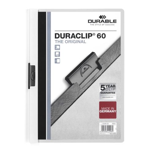 Durable Duraclip 60 Document File A4 60 Sheet Cap White
