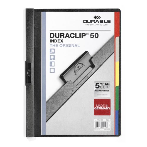 Durable Duraclip Index A4 File With 5 Coloured Tabs 50 Cap Black