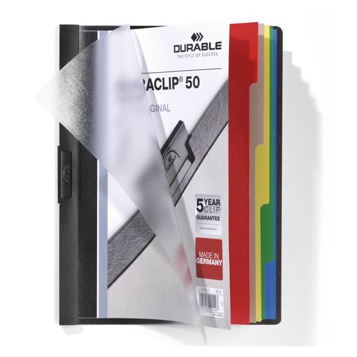 Durable Duraclip Index A4 File With 5 Coloured Tabs 50 Cap Black