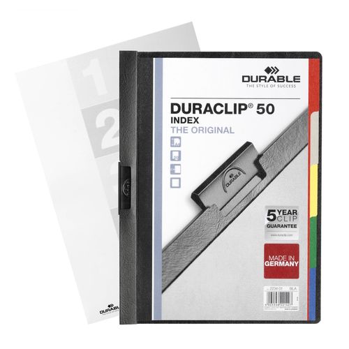 Durable Duraclip Index A4 File With 5 Coloured Tabs 50 Cap Black