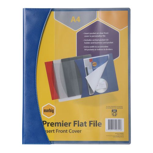 Marbig Flat Files W/ Insert Cover A4 Premier Blue
