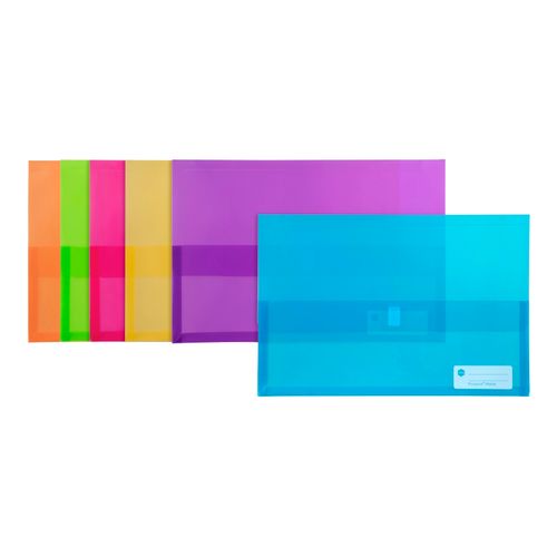 Marbig Polypick Document Wallet Foolscap Assorted Translucent Pack 12