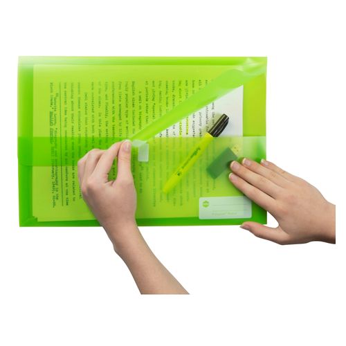 Marbig Polypick Document Wallet Foolscap Translucent Lime - Sold Each (12 per pack)