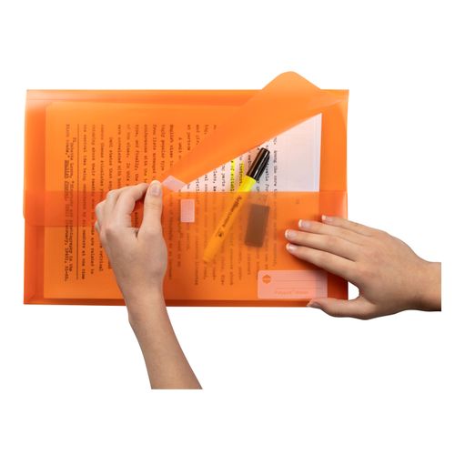 Marbig Polypick Document Wallet Foolscap Translucent Orange - Sold Each (12 per pack)