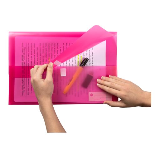 Marbig Polypick Document Wallet Foolscap Translucent Pink - Sold Each (12 per pack)