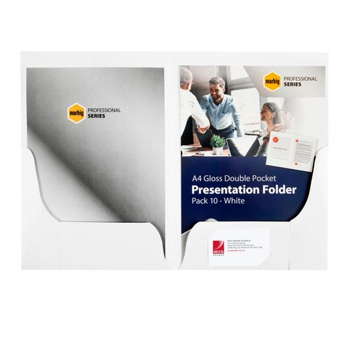 Marbig Professional Series A4 Double Pocket Folders Gloss White Pack 10