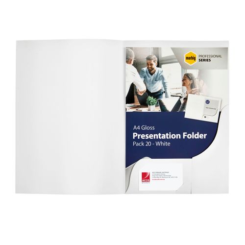 Marbig Professional Series A4 Presentation Folders With Gloss Pack 20 White