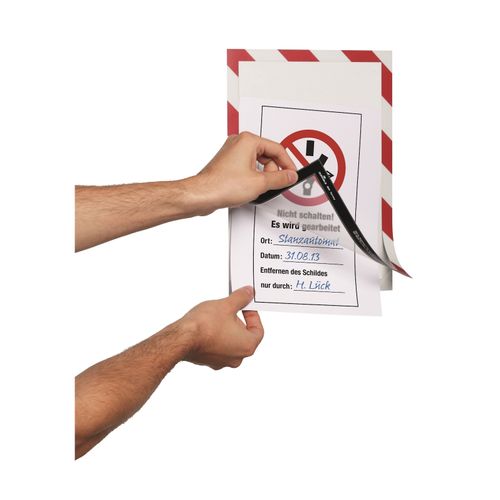 Durable Self Adhesive Sign Holder Security A4 Red/White Pack 2