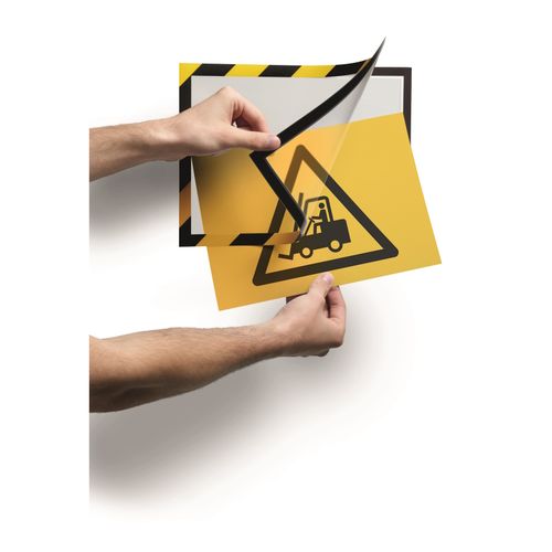 Durable Self Adhesive Sign Holder Security A4 Yellow/Black Pack 2