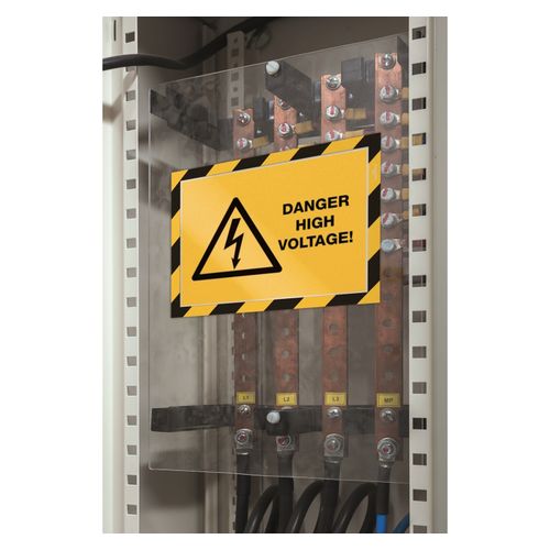 Durable Self Adhesive Sign Holder Security A4 Yellow/Black Pack 2