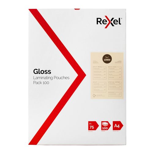 Rexel Laminating Pouch A4 75 Micron Pack 100