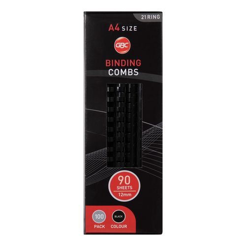 Gbc Binding Comb 12mm Black Pack 100