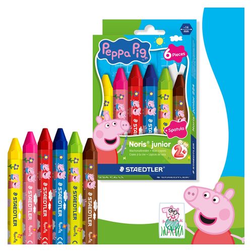 Staedtler Peppa Pig Noris Junior Coloured Wax Crayons Includes 1 Spatula Box 6