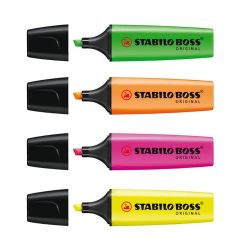 Stabilo Boss Highlighter Assorted Wallet 4 - Yellow Green Orange Pink