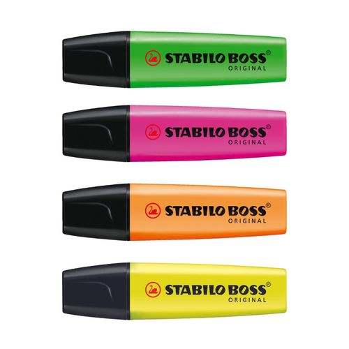Stabilo Boss Highlighter Assorted Wallet 4 - Yellow Green Orange Pink