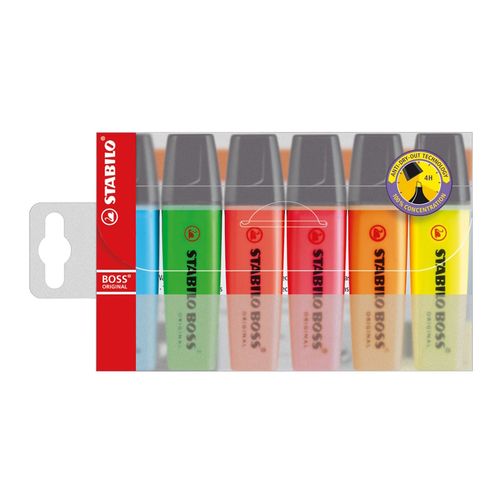 Stabilo Boss Highlighter Assorted Wallet 6 - Yellow Blue Green Red Orange Pink