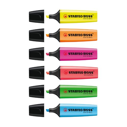 Stabilo Boss Highlighter Assorted Wallet 6 - Yellow Blue Green Red Orange Pink