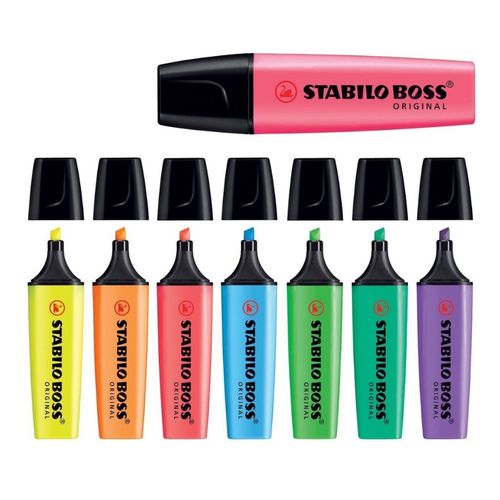 Stabilo Boss Highlighter Assorted Wallet 8 - Yellow Blue Green Red Turquoise Orange Pink Lilac
