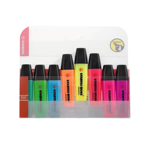 Stabilo Boss Highlighter Assorted Wallet 8 - Yellow Blue Green Red Turquoise Orange Pink Lilac