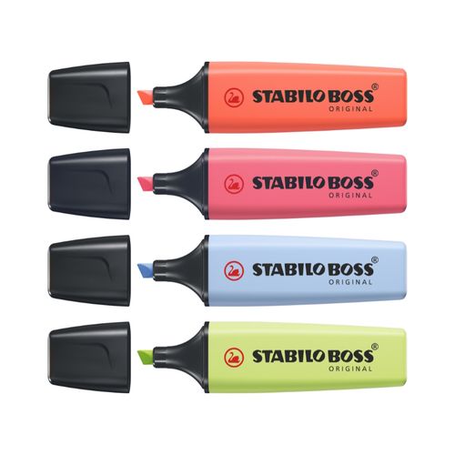 Stabilo Boss Highlighter Assorted Pastel Wallet 4 - Blue Pink Red Lime