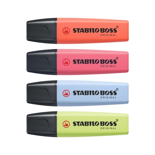 Stabilo Boss Highlighter Assorted Pastel Wallet 4 - Blue Pink Red Lime