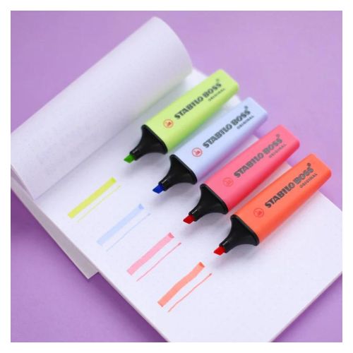 Stabilo Boss Highlighter Assorted Pastel Wallet 4 - Blue Pink Red Lime