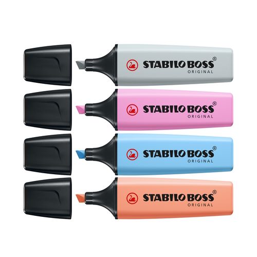 Stabilo Boss Highlighter Assorted Pastel Wallet 4 - Blue Fuschia Orange Grey