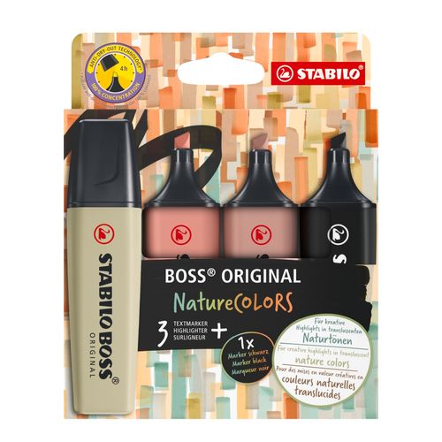 Stabilo Boss Nature Highlighter Assorted Set A Wallet 4 - Mud Green, Umber, Sienna, Black