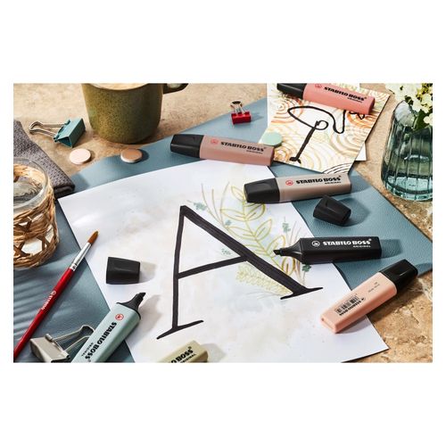 Stabilo Boss Nature Highlighter Assorted Set A Wallet 4 - Mud Green, Umber, Sienna, Black