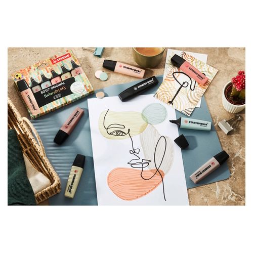 Stabilo Boss Nature Highlighter Assorted Set A Wallet 4 - Mud Green, Umber, Sienna, Black