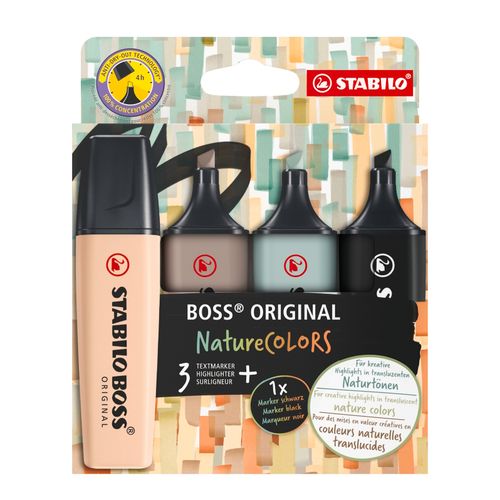 Stabilo Boss Nature Highlighter Assorted Set B Wallet 4 - Earth Green, Beige, Warm Grey, Black