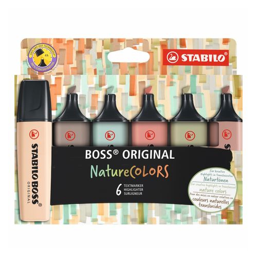 Stabilo Boss Nature Highlighter Assorted Wallet 6 - Mud Green, Umber, Sienna, Earth Green, Beige, Warm Grey
