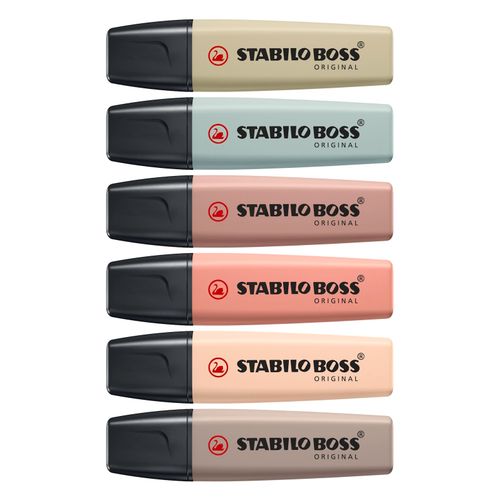 Stabilo Boss Nature Highlighter Assorted Wallet 6 - Mud Green, Umber, Sienna, Earth Green, Beige, Warm Grey