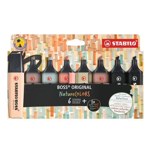 Stabilo Boss Nature Highlighter Assorted Wallet 8 - Mud Green, Umber, Sienna, Earth Green, Beige, Warm Grey & Black (x2)