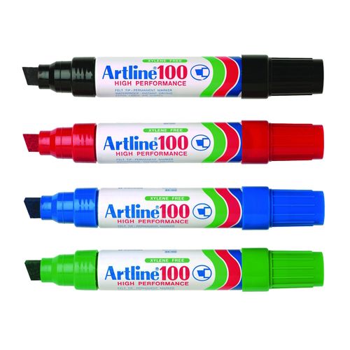 Artline 100 Permanent Marker 7.5-12mm Chisel Assorted Colours Box 6
