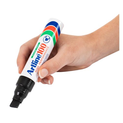 Artline 100 Permanent Marker 7.5-12mm Chisel Nib Black - Sold Each (6 per Box)