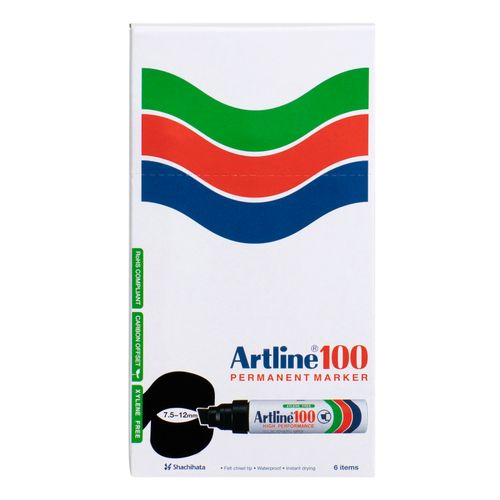 Artline 100 Permanent Marker 7.5-12mm Chisel Nib Black - Sold Each (6 per Box)
