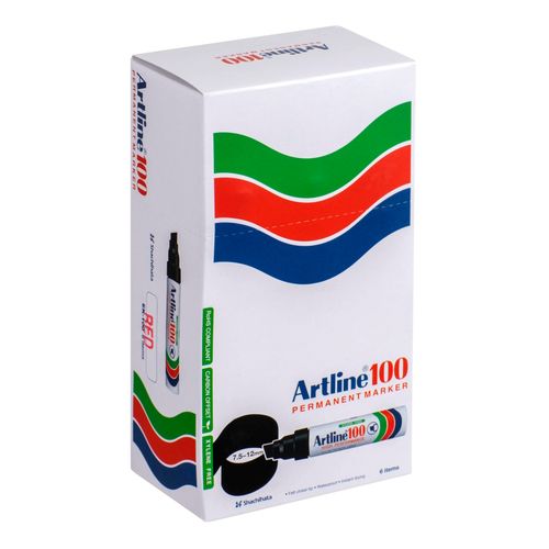 Artline 100 Permanent Marker 7.5-12mm Chisel Nib Red - Sold Each (6 per Box)