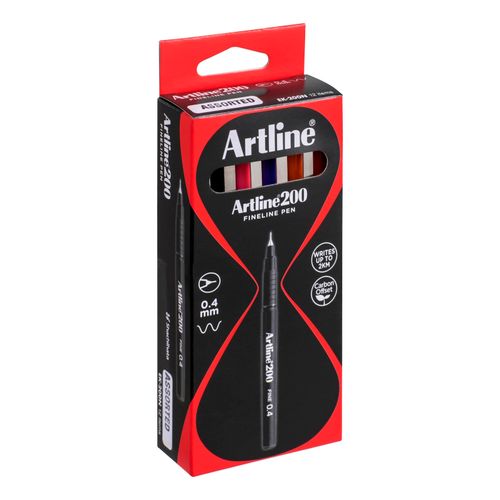 Artline 200 Fineliner Pen 0.4mm Assorted Box 12