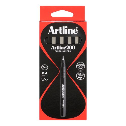 Artline 200 Fineliner Pen 0.4mm Black - Sold Each (12 per Box)