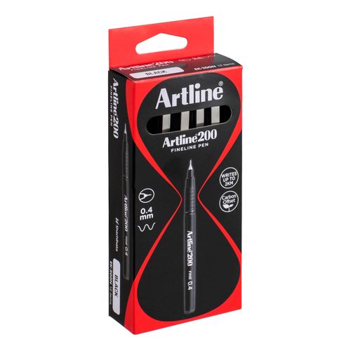 Artline 200 Fineliner Pen 0.4mm Black - Sold Each (12 per Box)