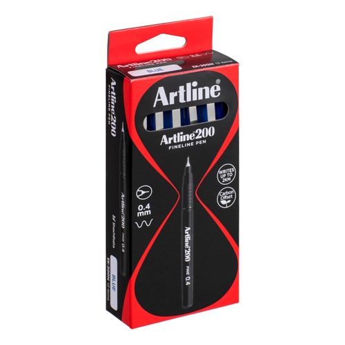 Artline 200 Fineliner Pen 0.4mm Blue - Sold Each (12 per Box)