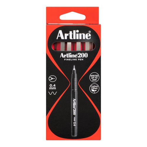 Artline 200 Fineliner Pen 0.4mm Red - Sold Each (12 per Box)