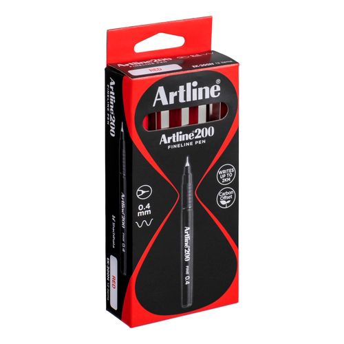 Artline 200 Fineliner Pen 0.4mm Red - Sold Each (12 per Box)